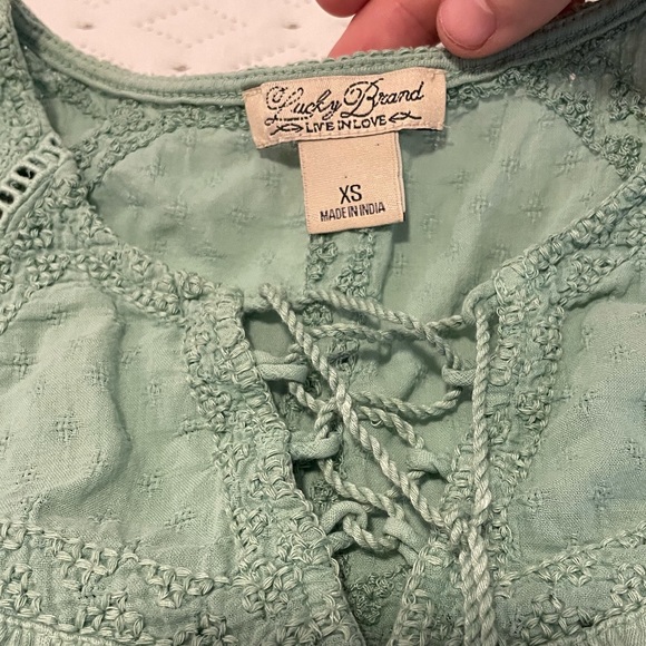 Lucky Brand Boho Sleeveless Blouse with Lace up Teal shirt XS - Picture 2 of 6